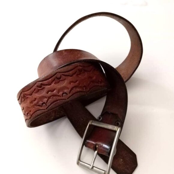 Vintage Handcrafted Leather Belt with Patterns Antique Menswear Office - Picture 9 of 10